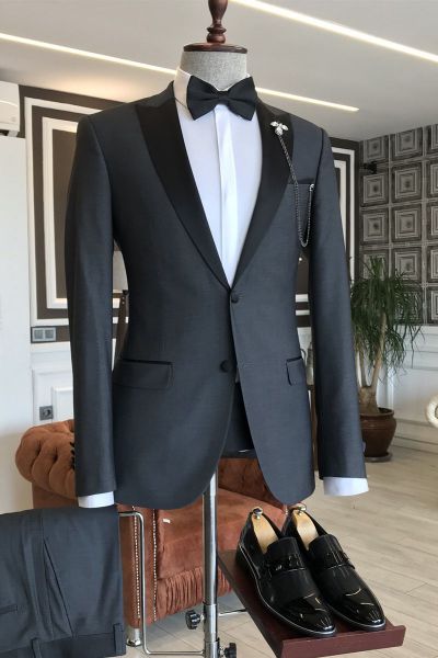 Black Formal Business Suit with Peaked Lapel