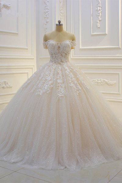 Ball Gown Off-the-shoulder Sweetheart Neck Sleeveless Floor-length Tulle Bridal Dress With Lace