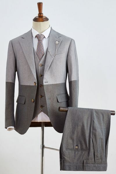 Gray 3 Pieces Notched Lapel Slim Fit Business Suit