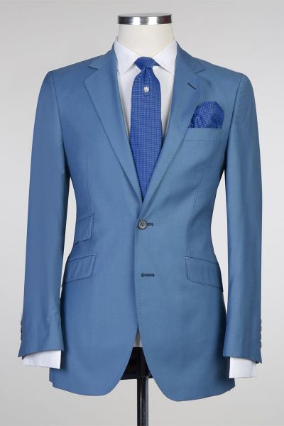 Blue Two Pieces Prom Men Suit with Notched Lapel