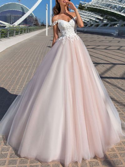 Off-the-shoulder Sleeveless Court Train Lace Wedding Dress With Lace