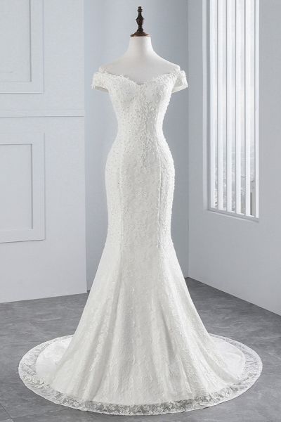 Mermaid Off-the-shoulder Sweetheart Neck Sleeveless Floor-length Lace Bridal Dress With Lace