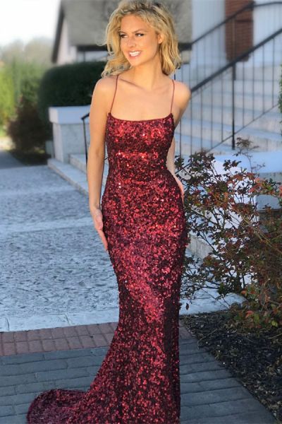 Column Strapless Spaghetti Straps Sleeveless Floor-length Evening Dress With Sequins
