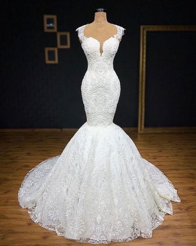 Mermaid Straps Sleeveless Sweep / Brush Train Bridal Gown With Appliques