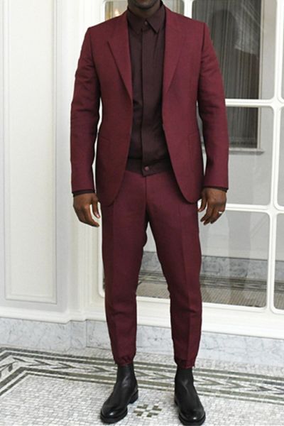 Burgundy Peaked Lapel Prom Suit