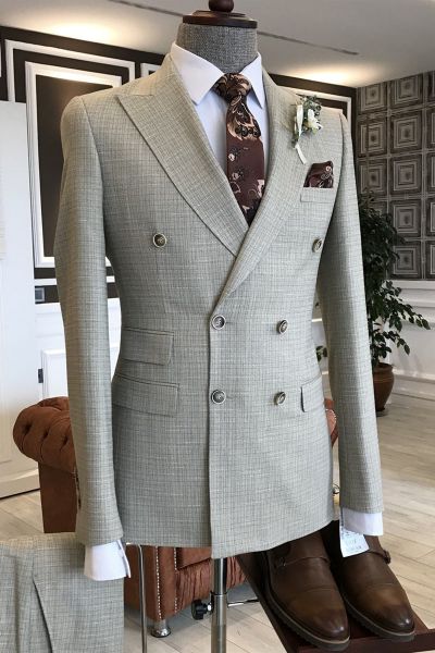 Light Gray Double Breasted Business Suit