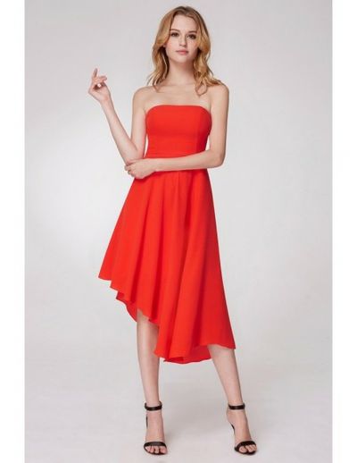 Orange Short  Asymmetrical Hem Chiffon Bridesmaid Dress