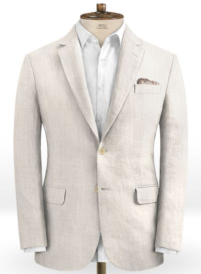 Ivory Slim Fit Linen Groom Suits