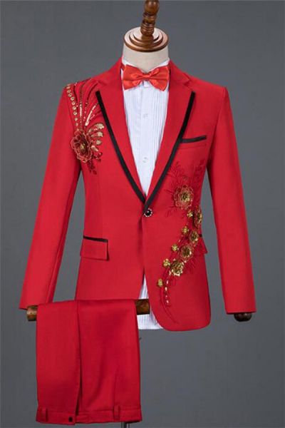 Red Sequin Embroidery Tuxedo