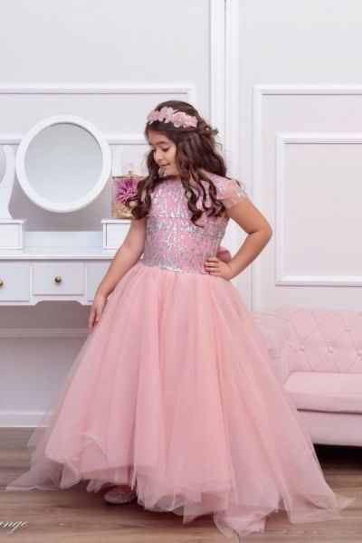 A-line One Shoulder Long Sleeves Floor-length Flower Girl Dress With Sequins