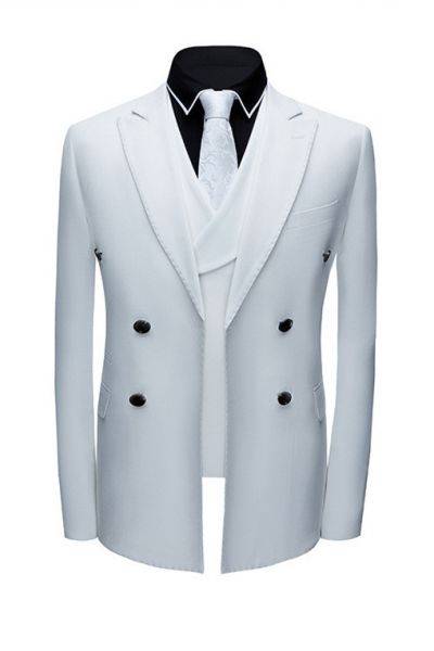 White Single Breasted Men's Suit with Notched Lapel for Business