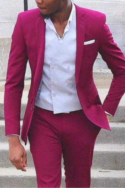 Rust Single Breasted Men's Suit with Notched Lapel for Prom