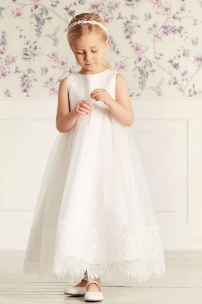 Jewel Neck Sleeveless Tulle Flower Girl Dress With Lace