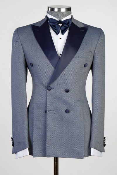 Grey Double Breasted Peaked Lapel Men Suit