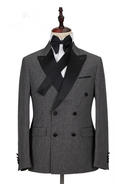 Black Plaid Double Breasted Men's Suit