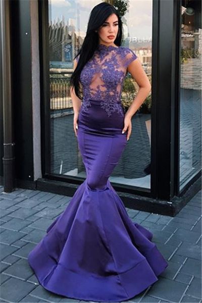 Mermaid Floor-length Stretch Satin Evening Dress With Appliques