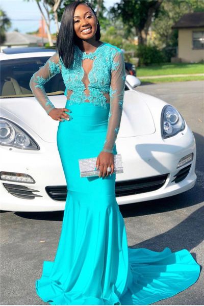 Mermaid Court Train Stretch Satin Evening Dress With Appliques