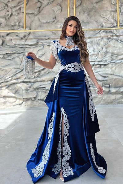 Straps Cap Sleeves Floor-length Spandex Evening Gown With Appliques