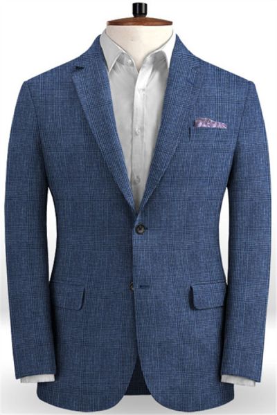 Navy Blue Linen Men Suits