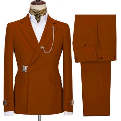 Orange Two Pieces Notch Lapel Business Men Suit