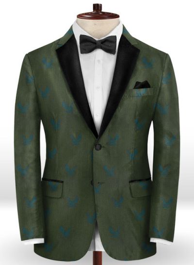 Dark Green Printed Men Suits