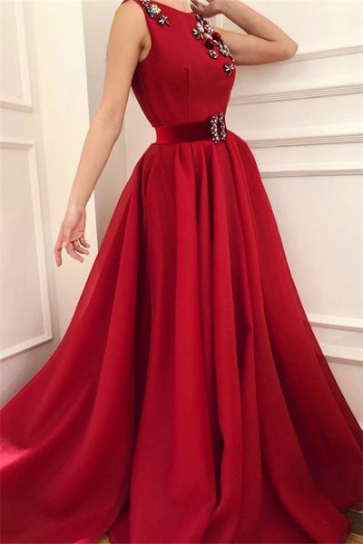 A-line Jewel Neck Sleeveless Floor-length Satin Formal Dress With Ribbons