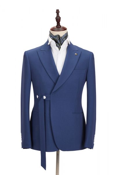 Business Dark Blue Peaked Lapel Slim Fit Men's Suit