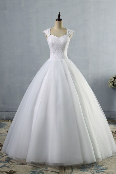 A-line Straps Sleeveless Floor-length Tulle Wedding Gown With Lace
