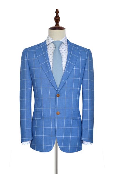 Blue Single Breasted Mens Suits with Notch Lapel