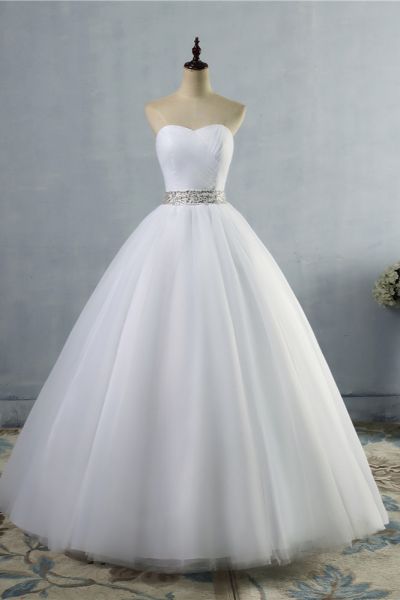 A-line Sweetheart Neck Sleeveless Floor-length Tulle Bridal Dress