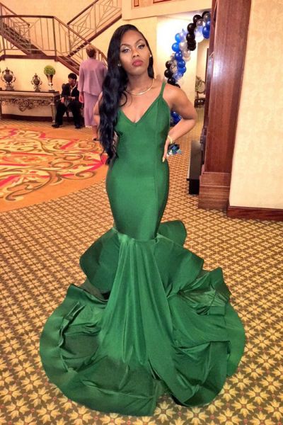 Mermaid V-neck Sleeveless Evening Dress With Sweep / Brush Train