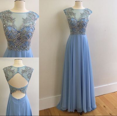 A-line Scoop Neck Sleeveless Floor-length 100D Chiffon Evening Gown With Beading