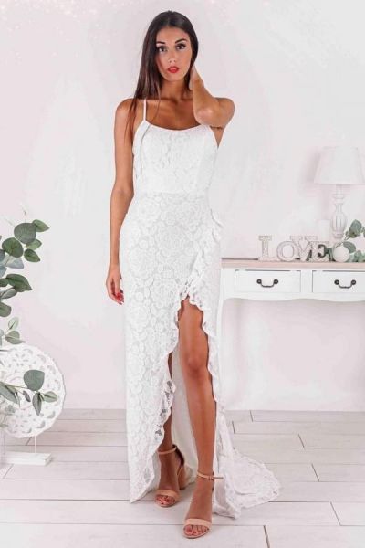 Mermaid Spaghetti Straps Sleeveless Chapel Train Lace Wedding Gown With Lace