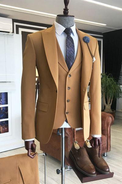 Brown Double Breasted Waistcoat Business Suit