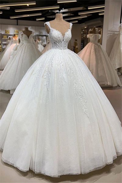 Ball Gown Straps Sleeveless Floor-length Bridal Dress With Appliques