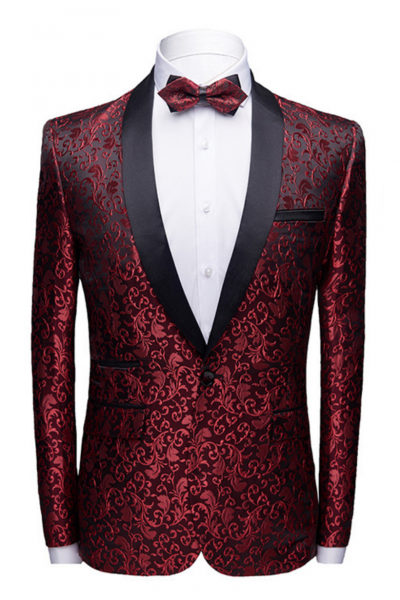 Burgundy Jacquard Wedding Tuxedo