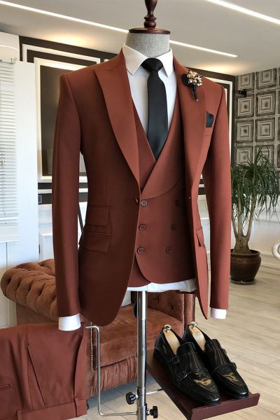 Dust Orange Business Suit with Peaked Lapel