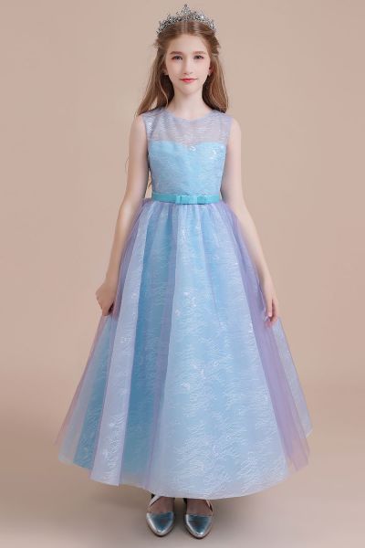 A-line Sweetheart Neck Jewel Neck Sleeveless Ankle-length Tulle Flower Girl Dress With Lace