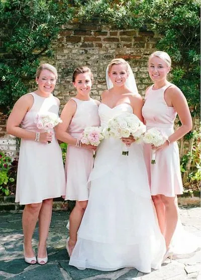 Column Jewel Neck Sleeveless Knee-length Bridesmaid Outfit