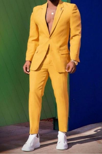 Yellow Notched Lapel Men's Suit for Prom