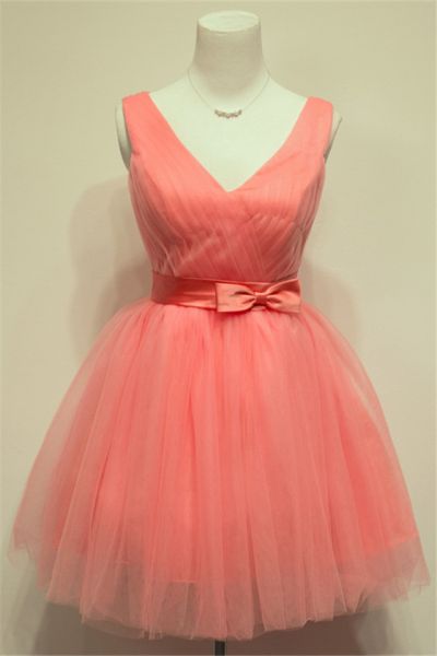 Ball Gown V-neck Sleeveless Mini Tulle Party Dress With Ruffles