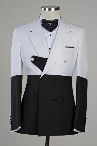 White and Black Splicing Close Fitting Men Suit