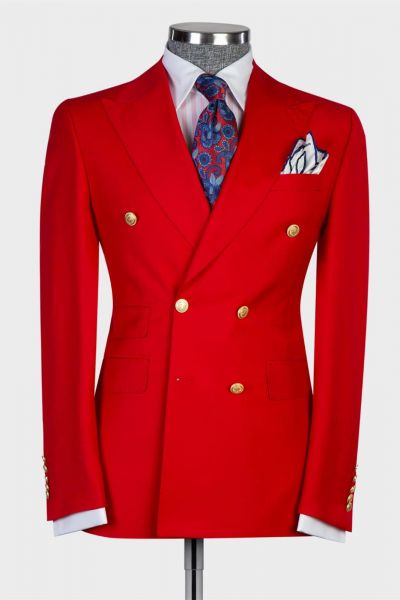 Red Slim Fit Two Pieces Business Men Suit with Peaked Lapel