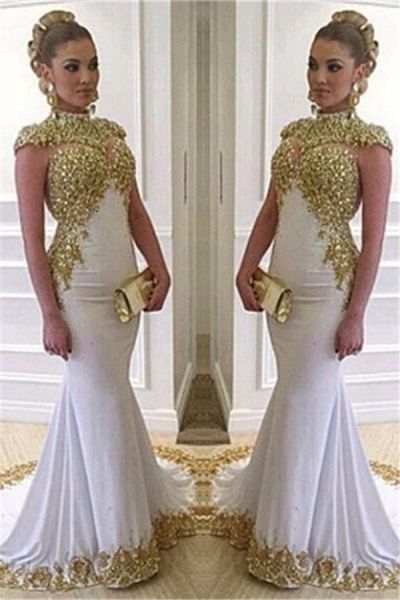 Mermaid High Neck Sweep / Brush Train Evening Dress With Appliques