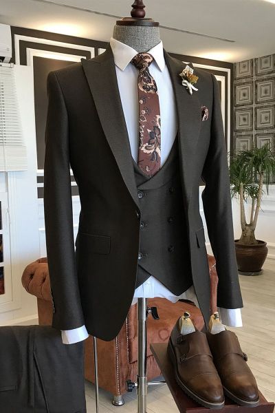 Black 3-Pieces Business Men Suit with Peaked Lapel