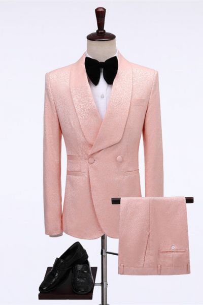 Pink Double Breasted Jacquard Wedding Suit