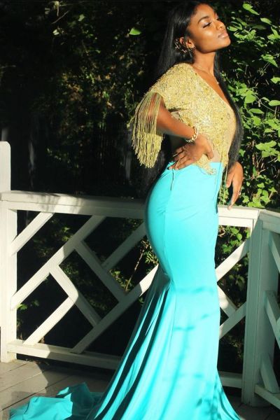 Mermaid Jewel Neck Sleeveless Sweep / Brush Train Stretch Satin Evening Dress With Tassels