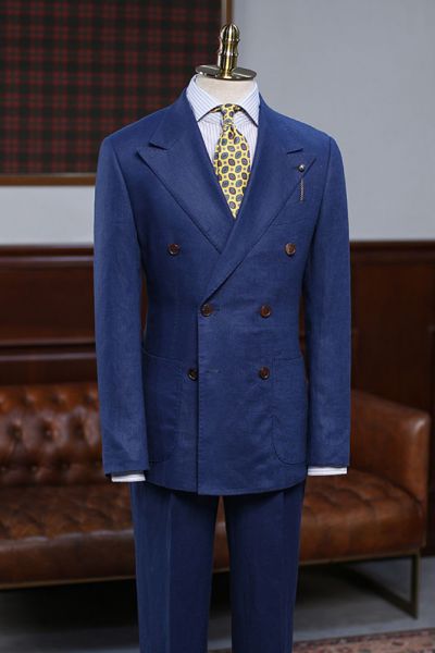 Blue Peaked Lapel Double Breasted Tailored Formal Menswear