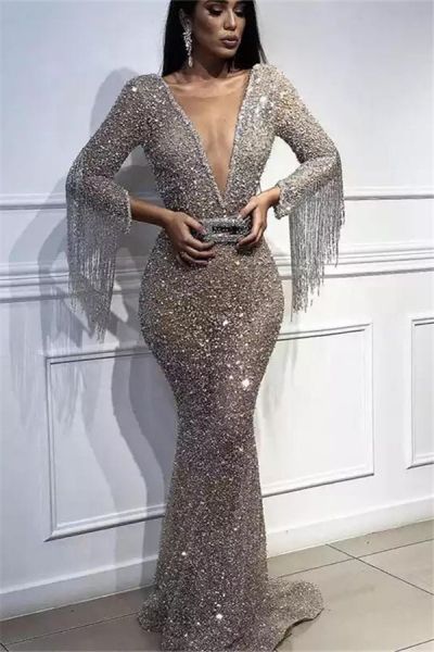 Mermaid Plunging Neckline Floor-length Evening Dress With Crystal