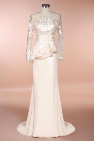 Long sleeves Mermaid Mother of bride Dresses | Champange Lace Evening Dresses for Special Events